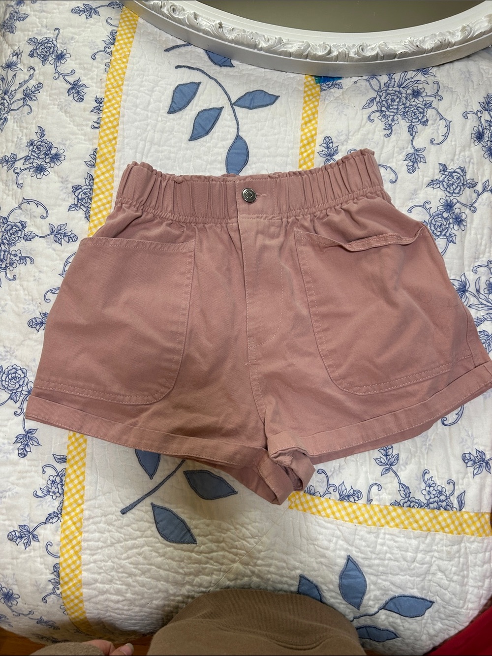 Francesca's Collections Mauve Pink High-Waist Utility Shorts